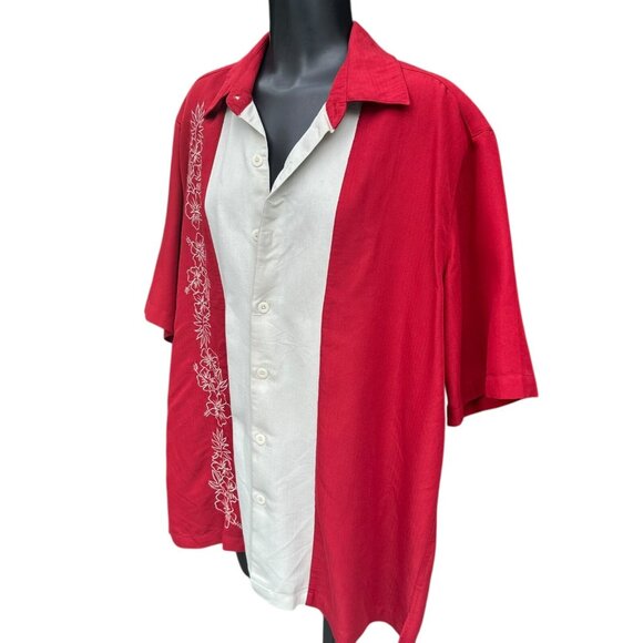 Caribbean Mens M Maroon Ivory Tropical Shirt Beach Resort Wear Button Up Collar - Picture 2 of 12
